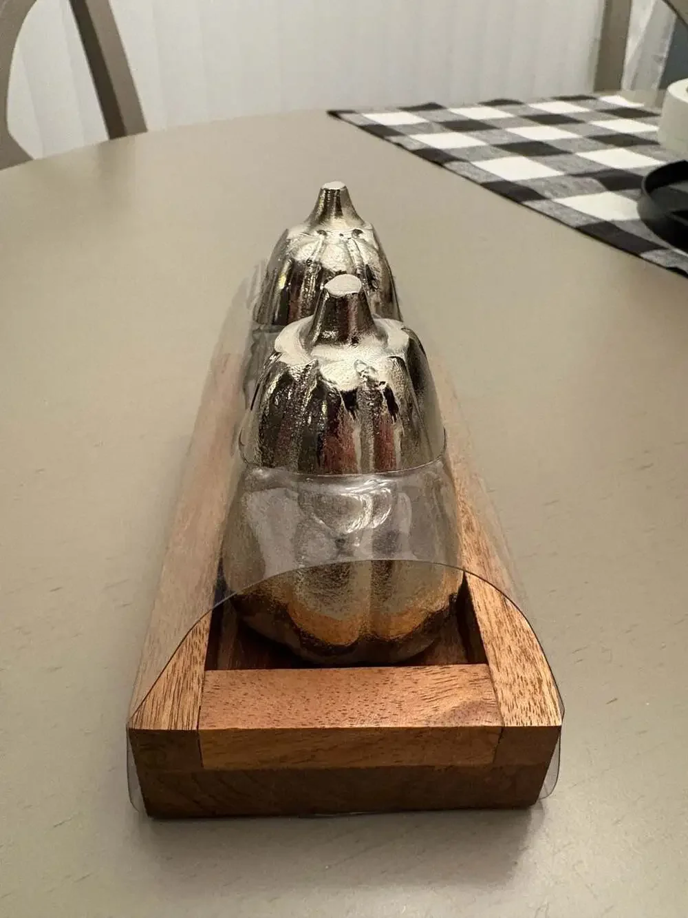 Pumpkin Salt and Pepper Shakers with Wood Tray